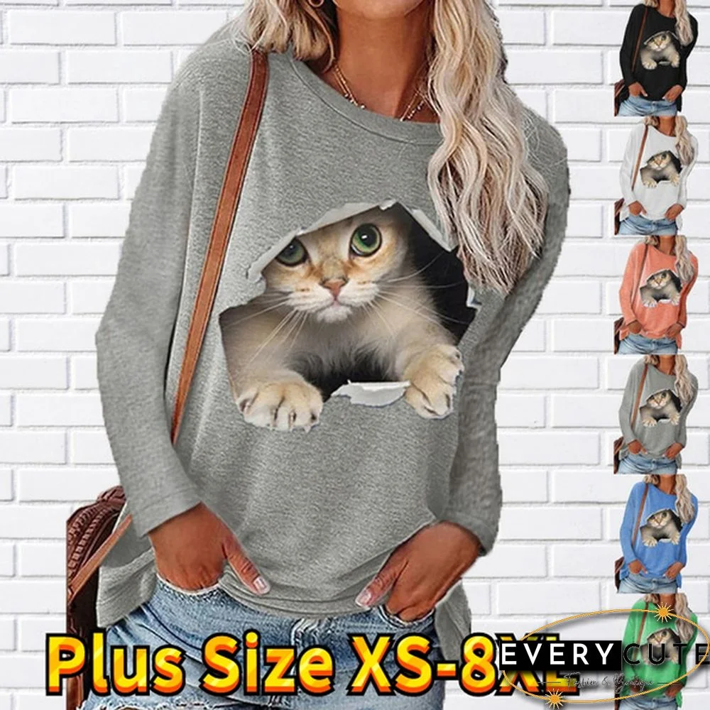 Winter Fashion Women Clothing Feather Printed Casual Sweatshirt Long Sleeve Tops T-shirt Blouse Ladies Round Neck Pullover Sweater Plus Size XS-8XL