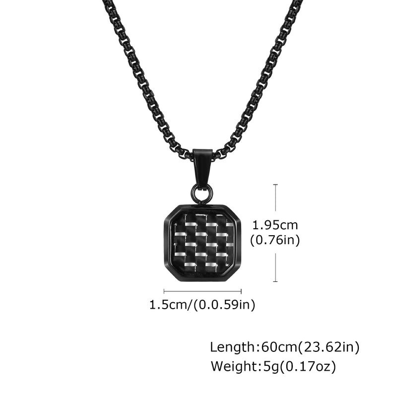 Basic Minimalist Square 304 Stainless Steel Carbon Fiber Microfiber Men's Pendant Necklace