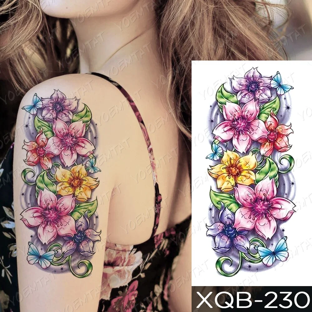 Waterproof Temporary Tattoo Sticker Heart Shaped Diamond Flash Tattoos Rose Flower Lace Body Art Arm Fake Sleeve Tatoo Women