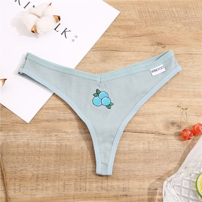 FINETOO Embroidery Sexy Panties Women G-string Cotton Feamle Underwear Low Waist Thong Girl Underpant Pantys Intimates Lingerie