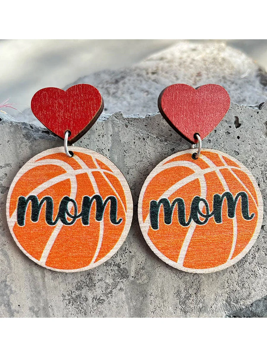 Basketball Mom Love Wooden Earrings