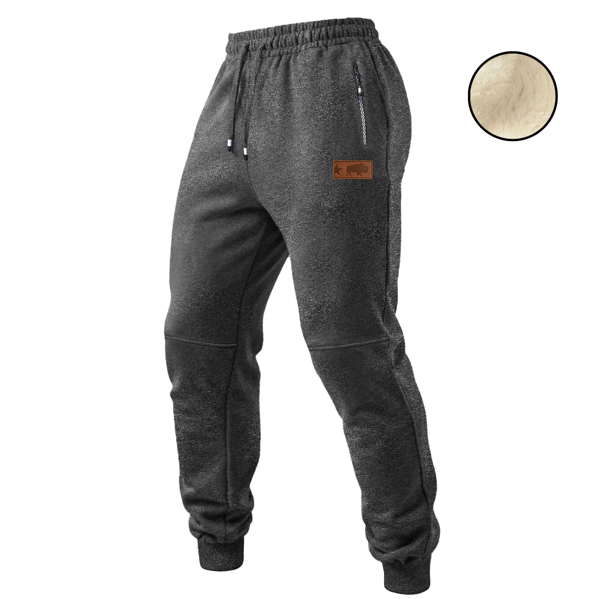 Men's Vintage Western Cowboy Fleece Zipper Pocket Elastic Drawstring Jogging Sweatpants