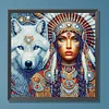 Beauté indienne et loup blanc-spécial en forme de diamant peinture-30 * 30cm