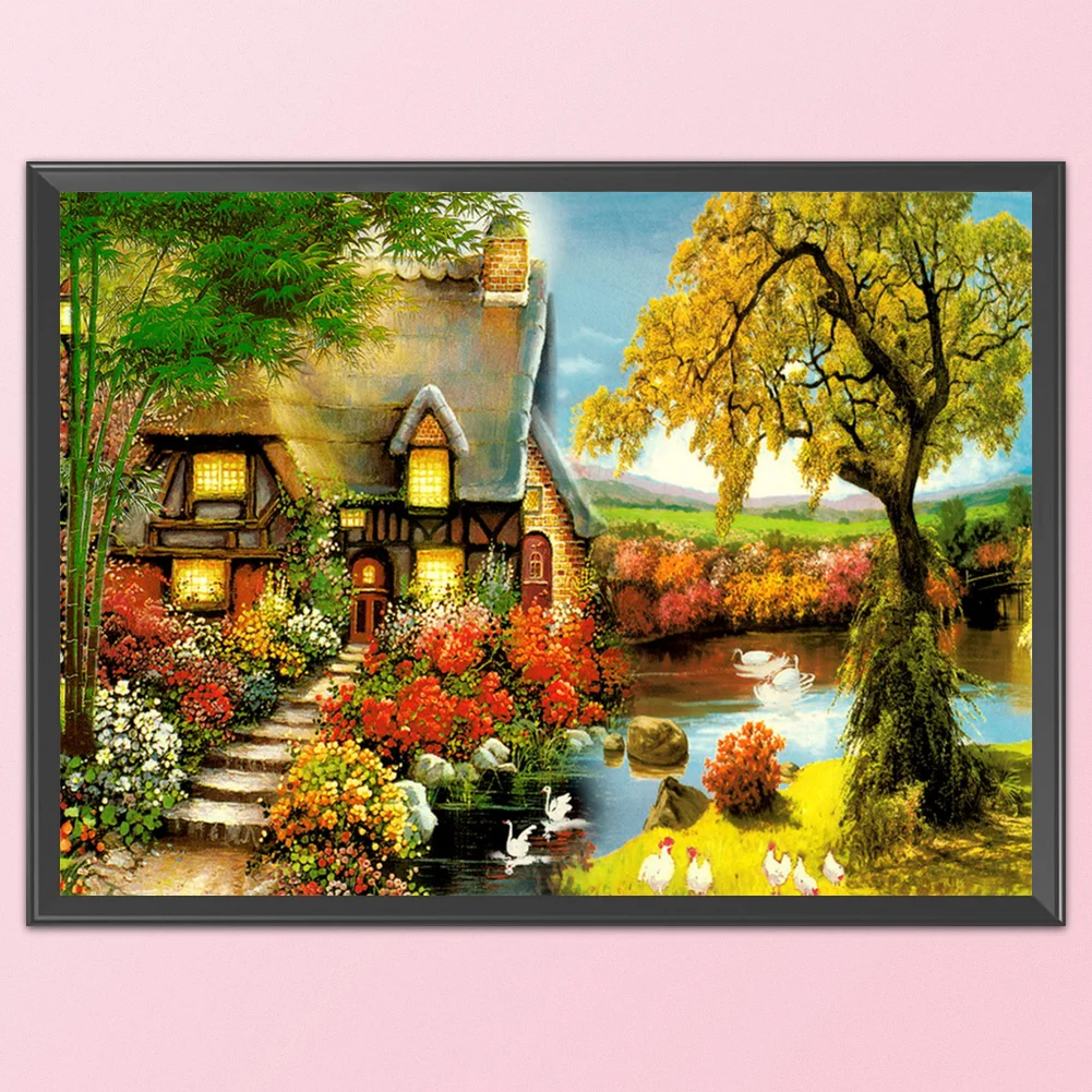 Full Printed Cross Stitch 11CT Cotton - Fall Cabin(60*43cm)