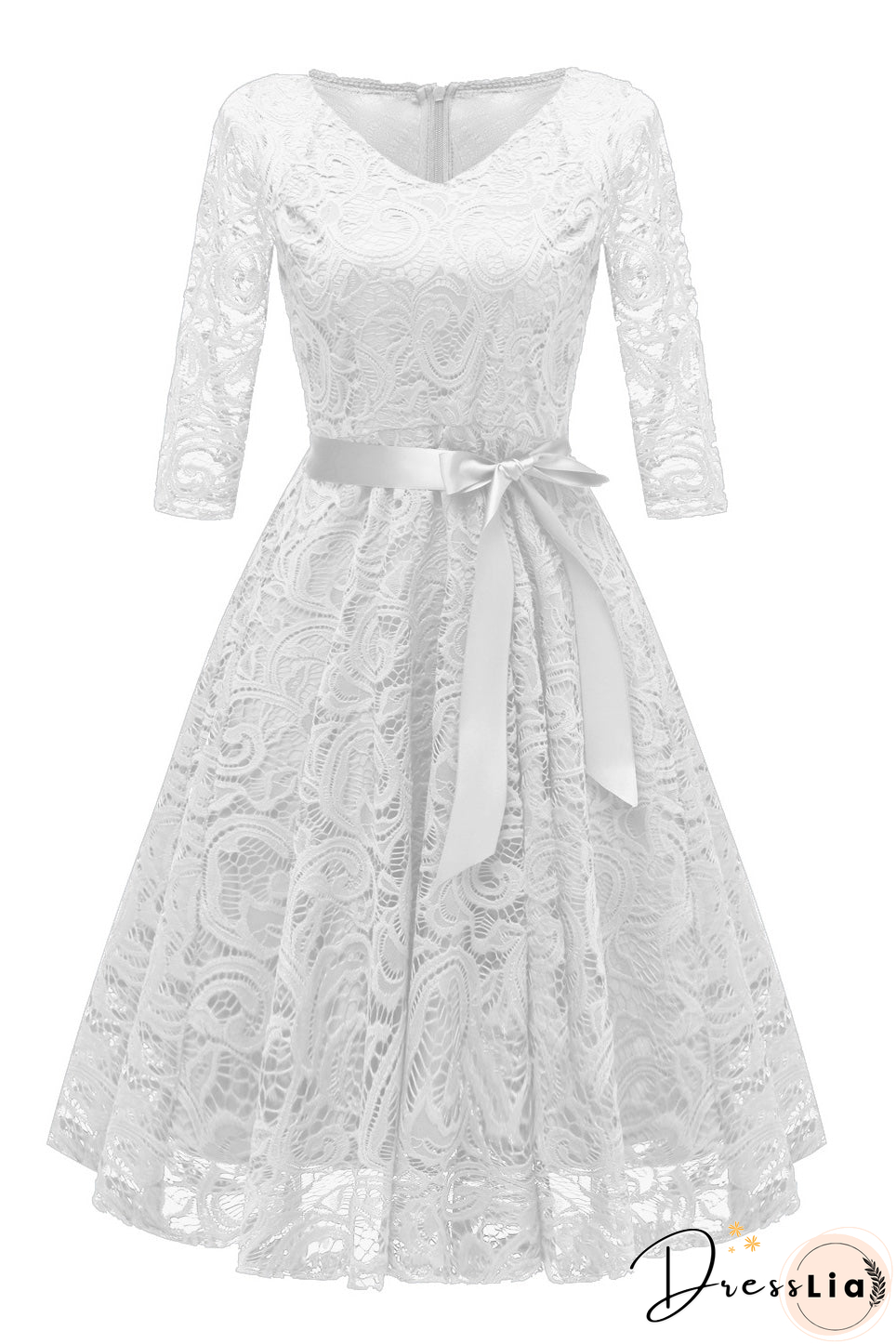 Elegant Dark Navy Lace A-Line Cocktail Party Dress