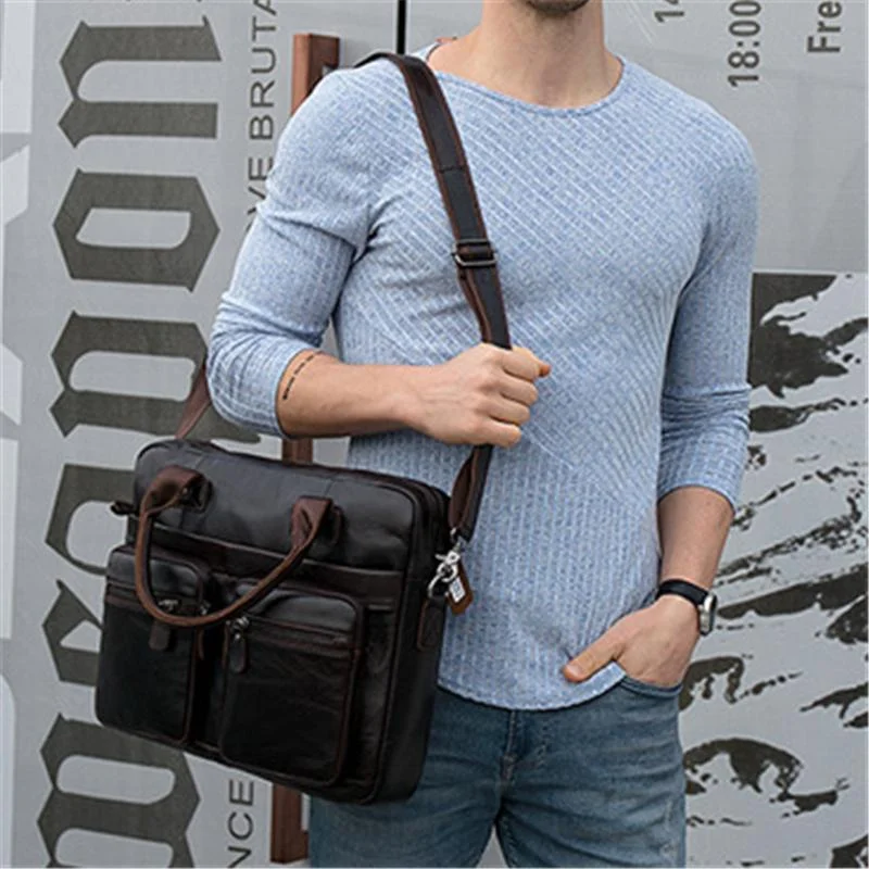 Vintage Durable Large Capacity Simple Style Business Bridfcase Handbag