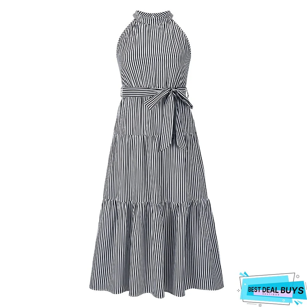 Striped Neck Temperament Dress