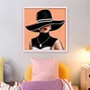 Black Striped Hat Lady Full 11CT DIY Stamped Needlework Embroidery Kit 15.75x15.75inch Embroidery Needlepoint Starter Kits Cross Stitch Art and Crafts Kits for Beginners Adults Home Decor