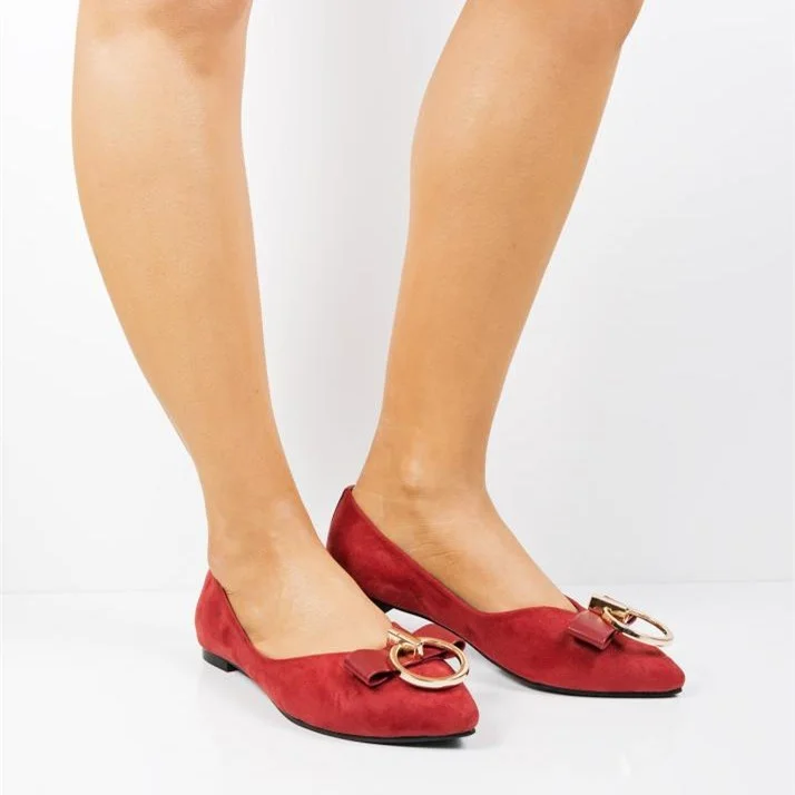 Red Bow Pointy Toe Comfortable Flats Vdcoo