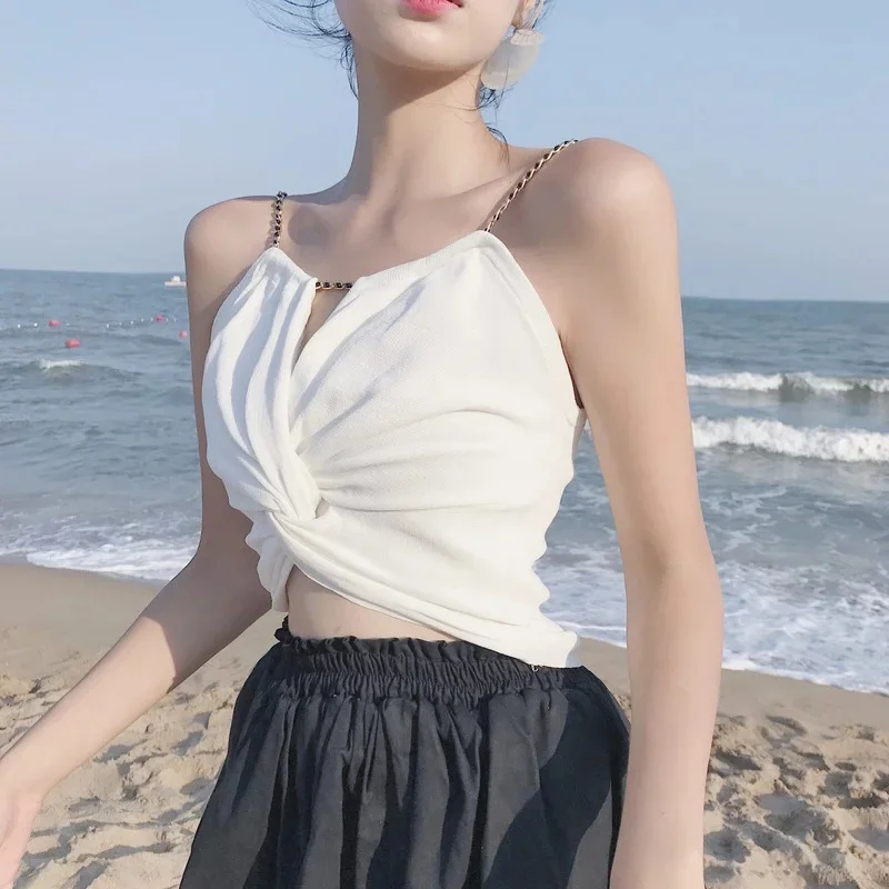 Uveng Uveng Beauty Back-Up Shoulder Female Summer Short-Colored Bum Sexy Umbilly Wear Wrapped Chest Chic Sling Vest Hottie