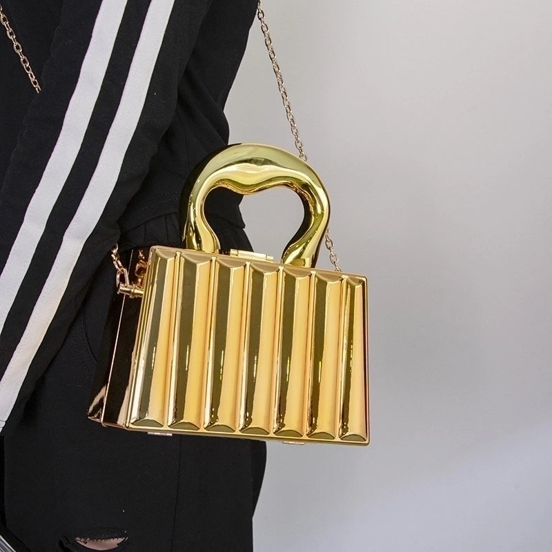 Women's Alloy Solid Color Basic Vintage Style Square Lock Clasp Shoulder Bag Handbag Chain Bag4