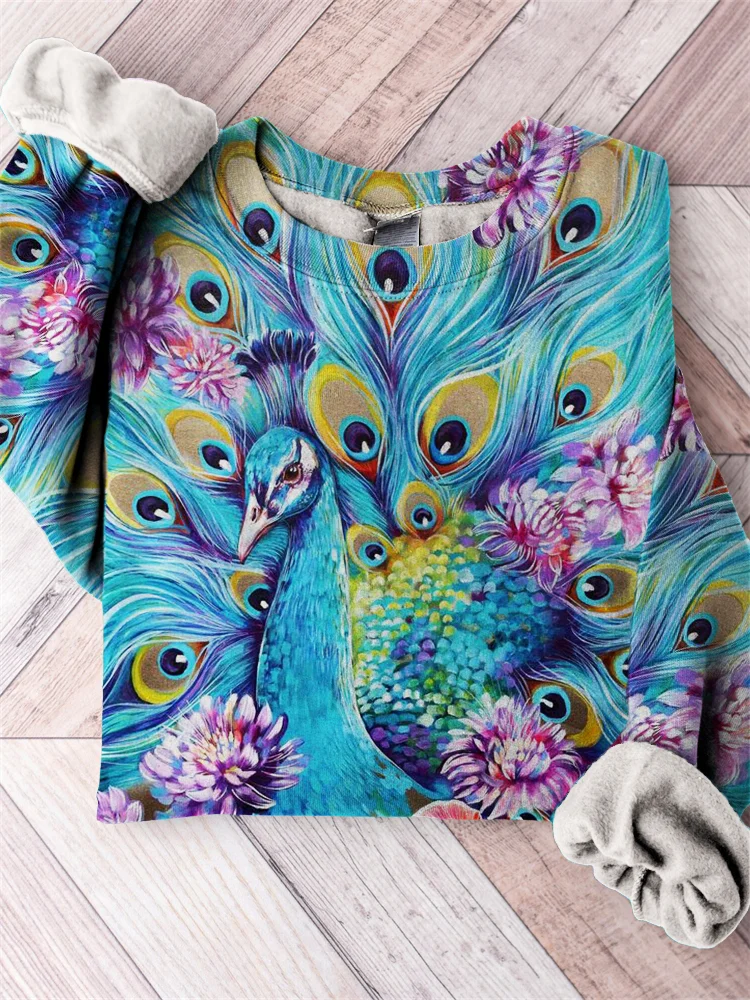 Elegant Peacock Floral Art Cozy Sweatshirt