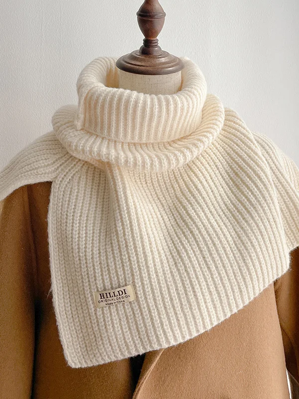 Winter Knitting Solid Color High-Neck Shawl&Scarf