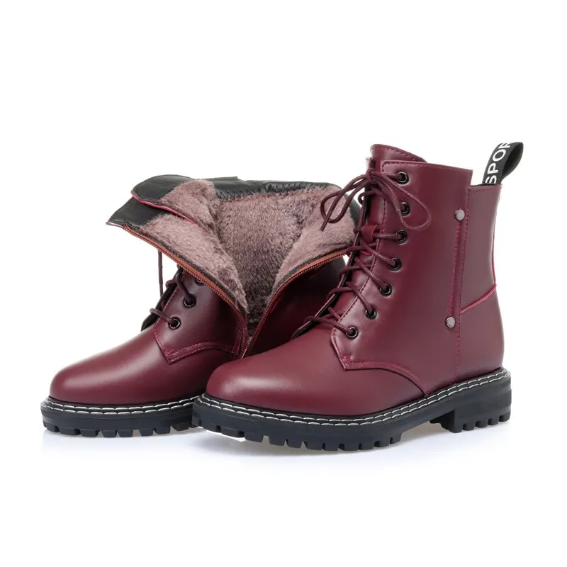 AIYUQI Winter Boots shoes Women 2021 New Genuine Leather Ladies Snow Boots Wool Warm 3 Colors Non-slip Women's Ankle Boots