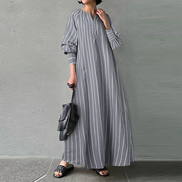 VChics Striped V-Neck Long Sleeved Maxi Dress