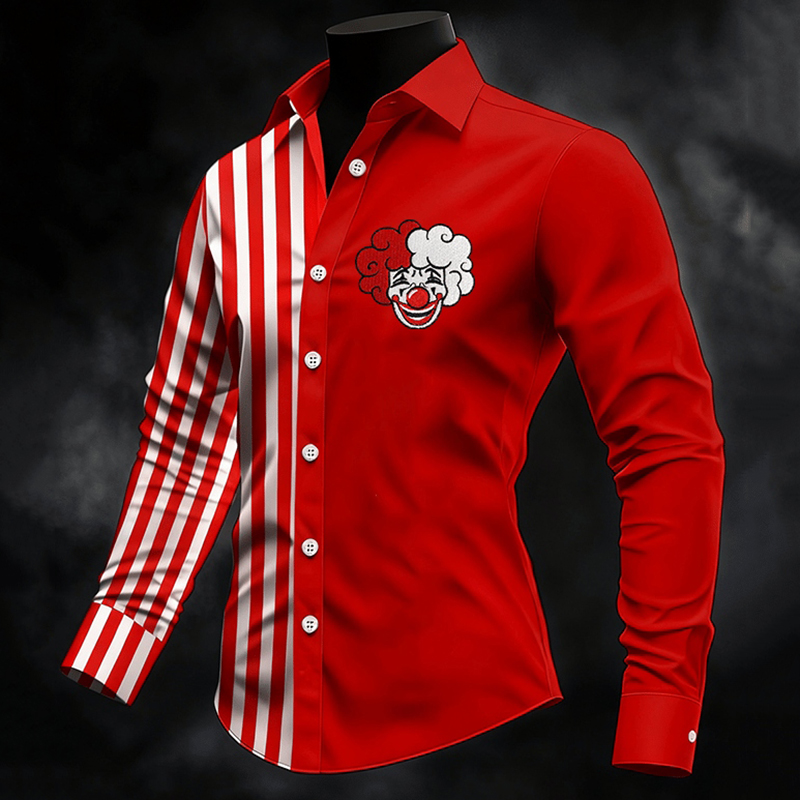 Men's Carnival Color-blocked Striped Clown Head Print Shirt elevenforest