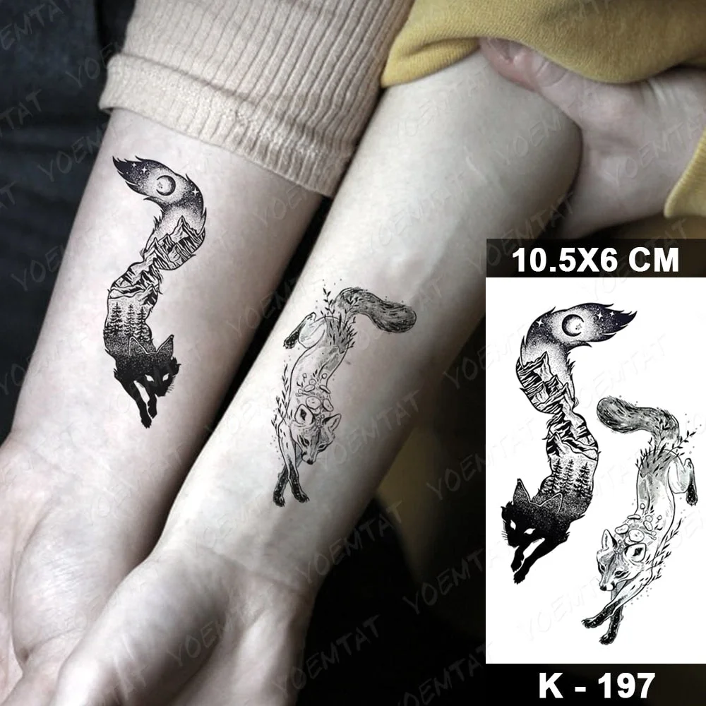 Waterproof Temporary Tattoo Sticker Starry Sky Galaxy Lion Flash Tatoo Wolf Fox Owl Arm Wrist Fake Tatto For Body Art Women Men