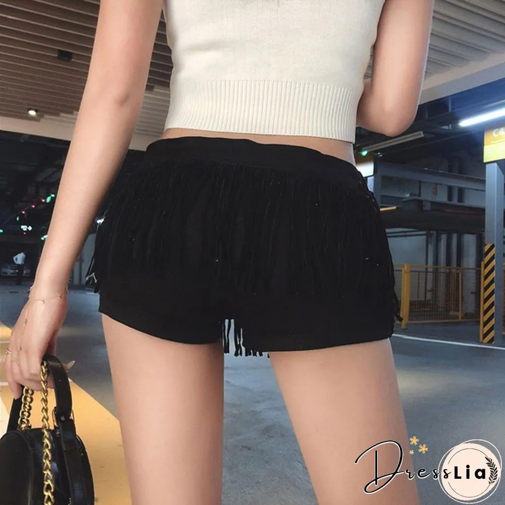 Women Tassel Denim Jeans Low Waist Hot Pants Nightclub DJ Slim Shorts