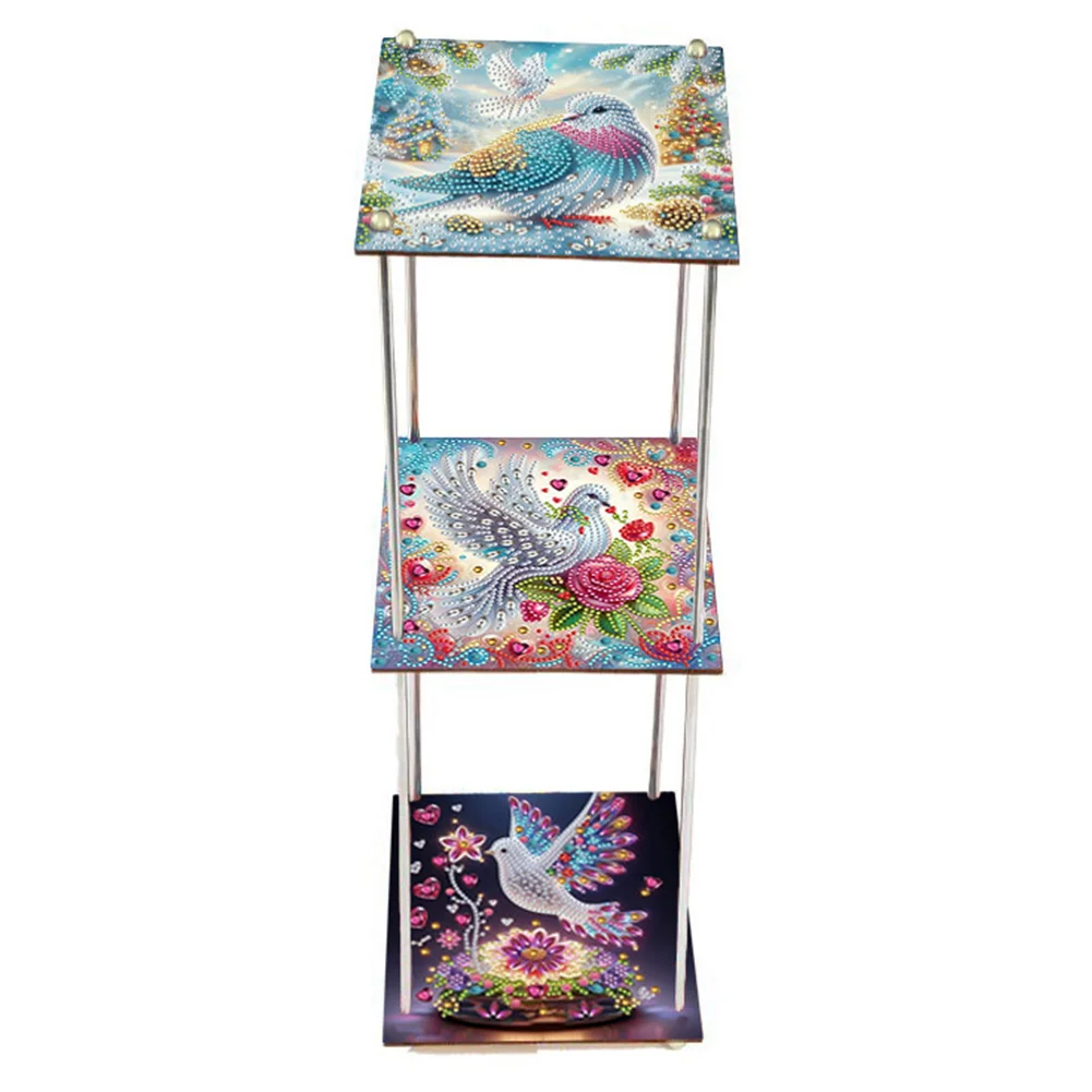 3 Tier Birds Acrylic DIY Diamond Painting Square Serving Tray for Home Table