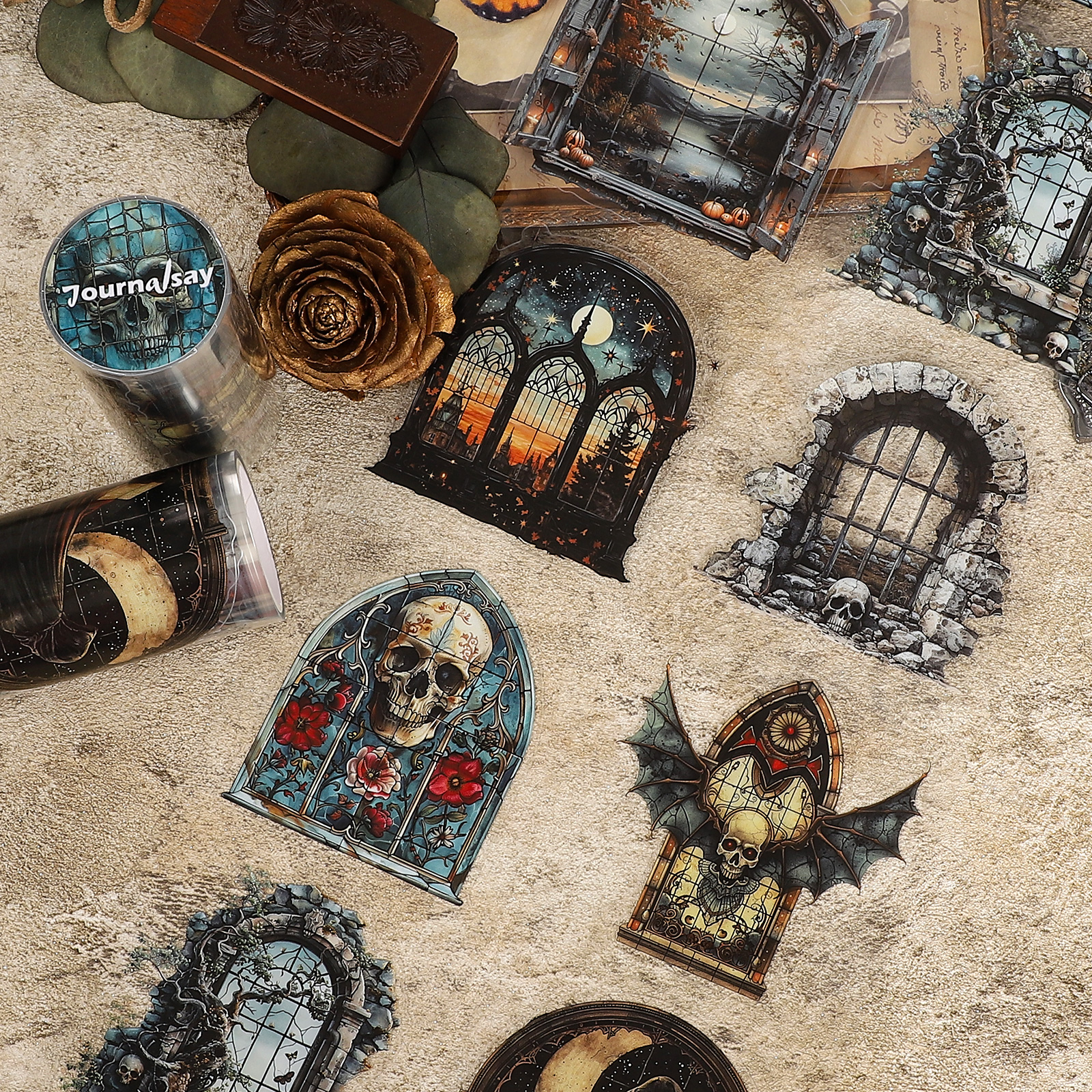 PET 테이프 - 60mm*200cm 빈티지 다크 할로윈 창문