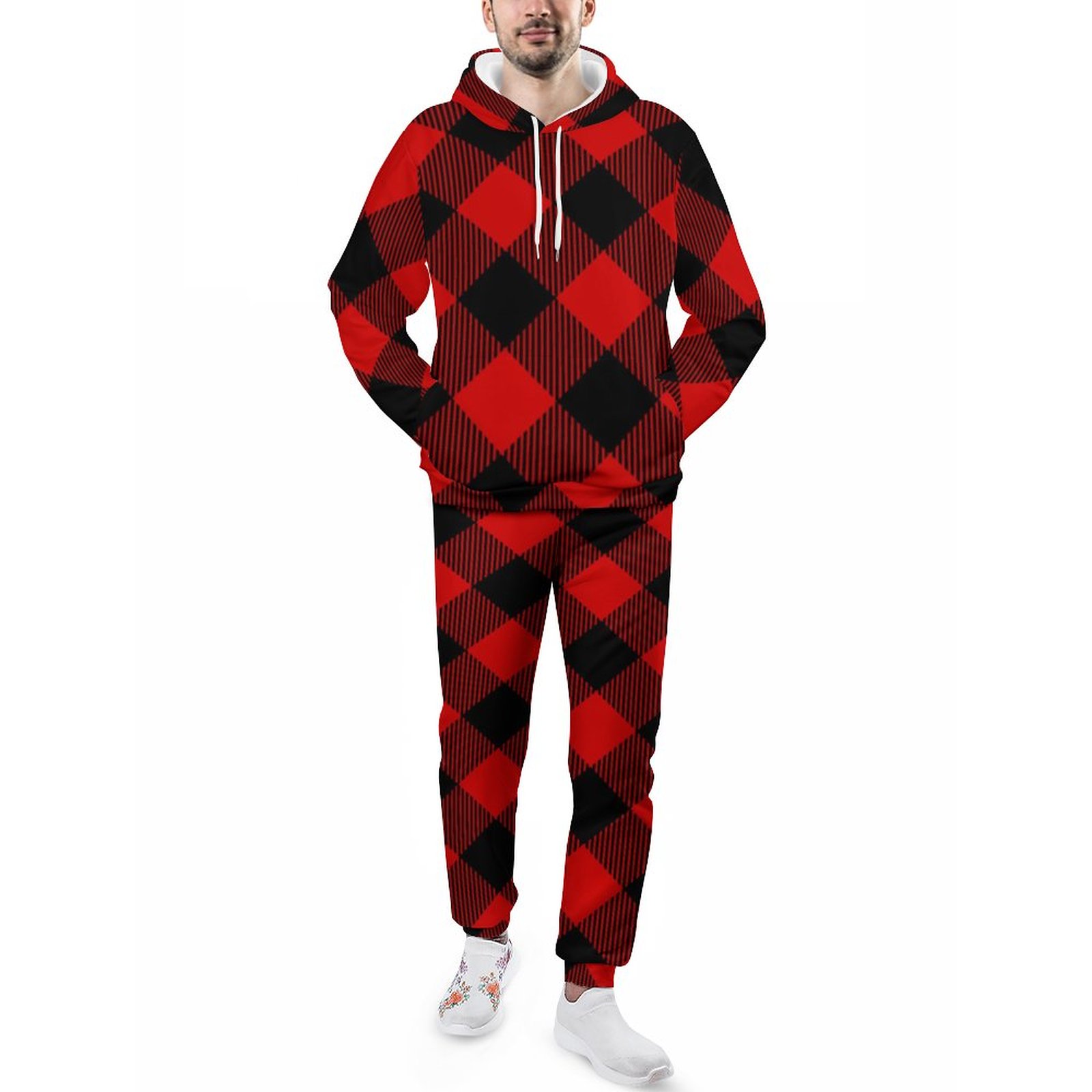 Buffalo Check Red Black Lumberjack Plaid Cozy Men's Tracksuit 2 Piece Hoodie Sweatsuit Sets Casual Jogging Athletic Suits