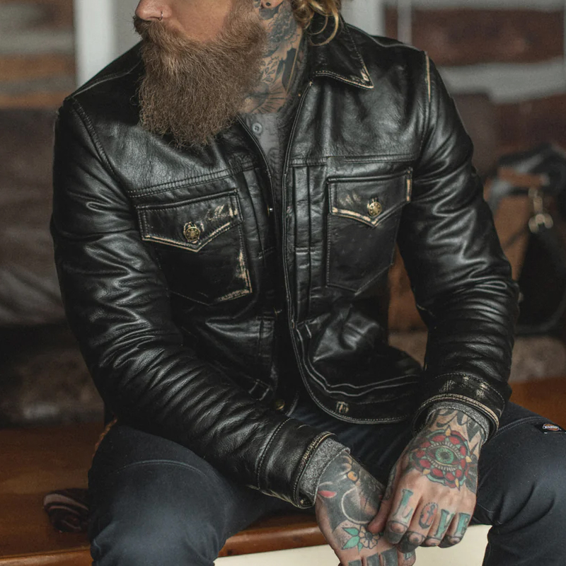 Men's Vintage Handmade Distressed Cow Leather Single-Breasted Jacket