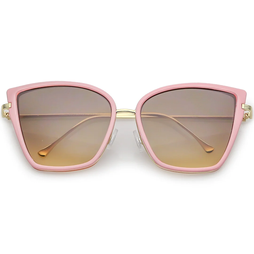 Women's Oversize Cat Eye glasses With Slim Arms Metal Trim Tinted Lens 56mm