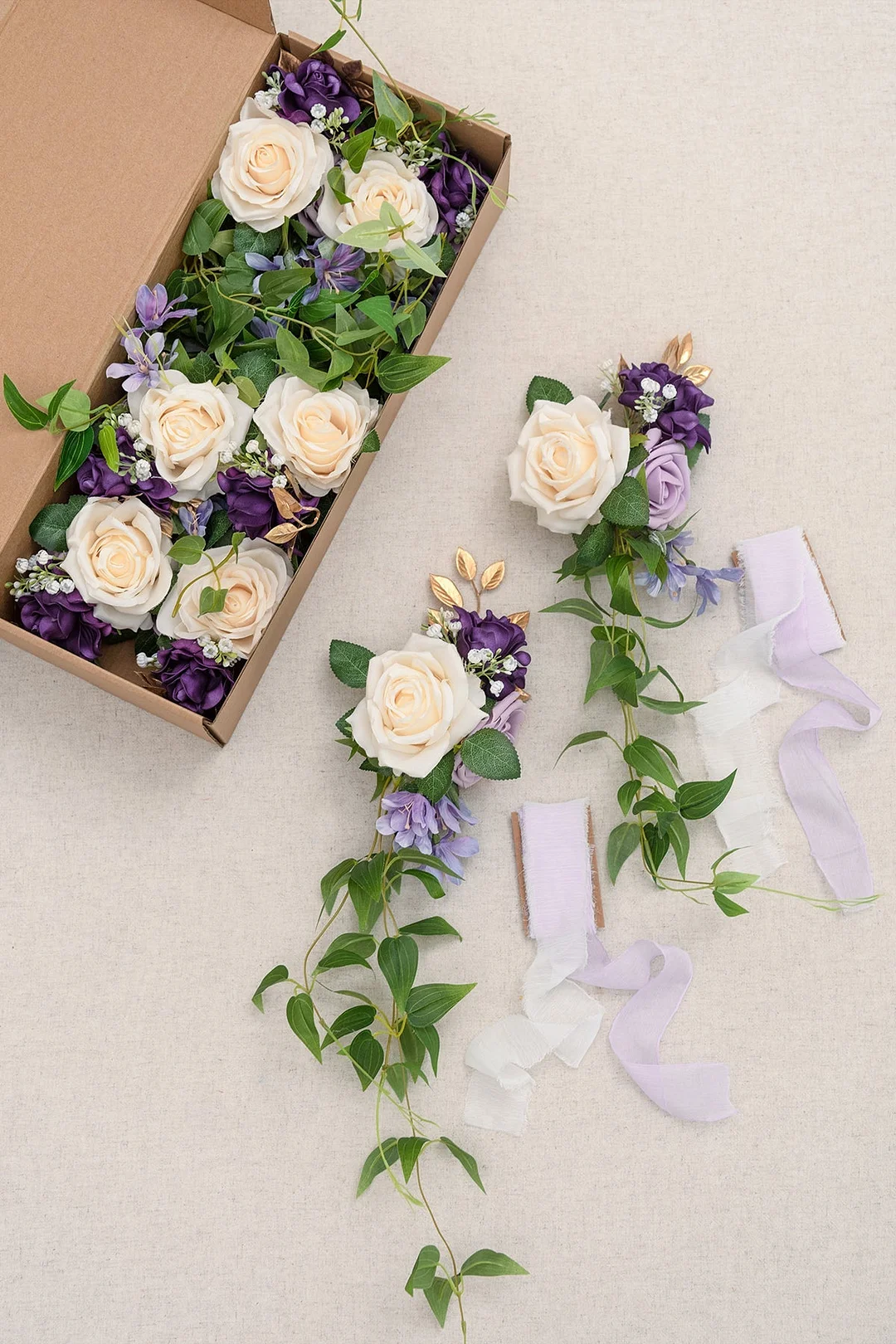 Wedding Aisle Decoration Pew Flowers in Lilac & Gold