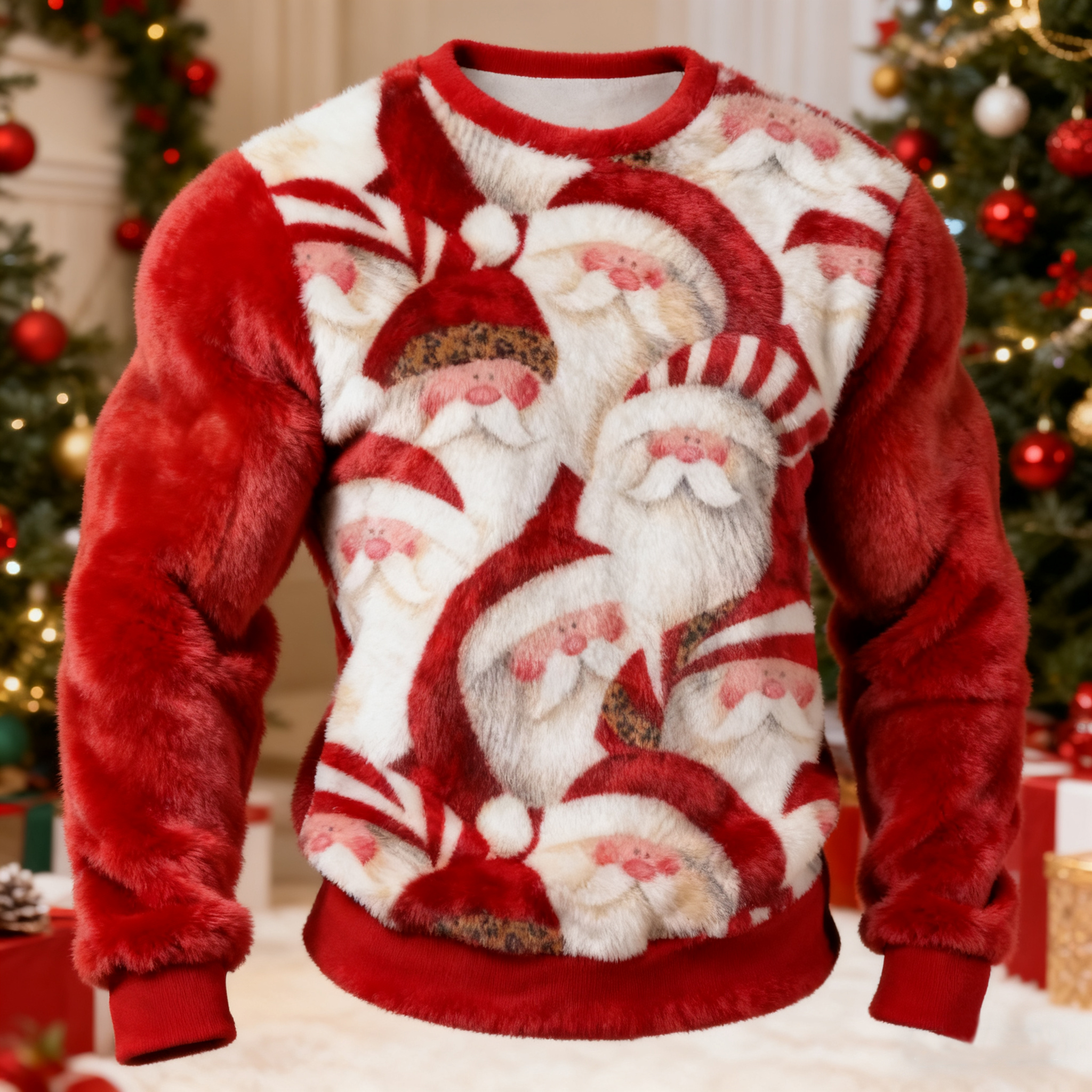 Men's Christmas Santa Claus Pattern Flannel Sweatshirt elevenforest