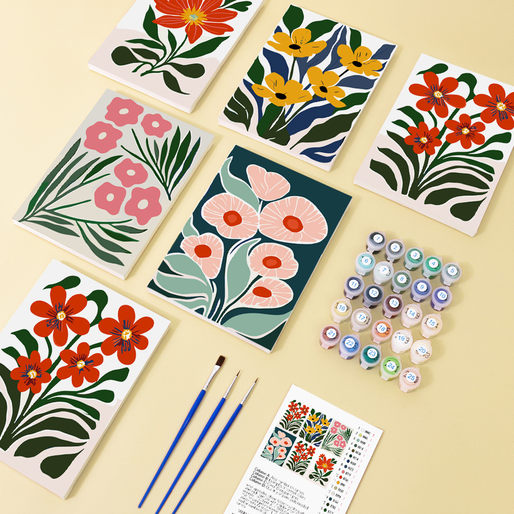 6PCS Framed Easy Flower - Paint by Numbers - 15X20cm/5.9*7.9in