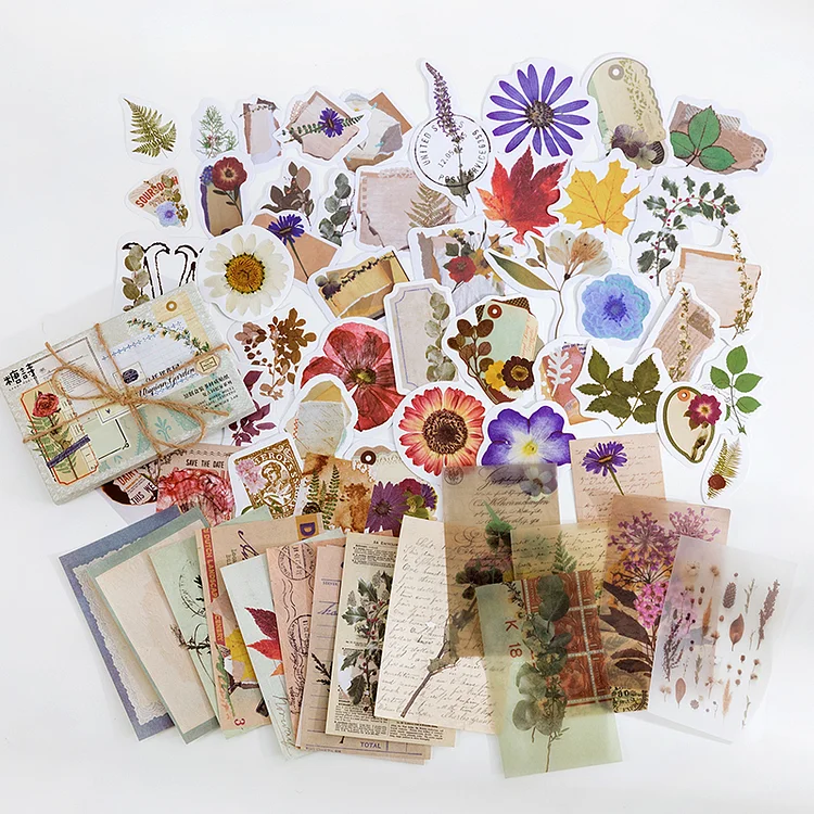 JOURNALSAY 60 Pcs Creative Retro Multi-material Bujo Material Set
