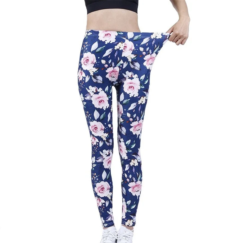 CUHAKCI Fashion Women Leggings Beautiful Leaf Floral Printing High Waist Jeggings Stretch Pant Sexy Hot Sale Clothing Mujer