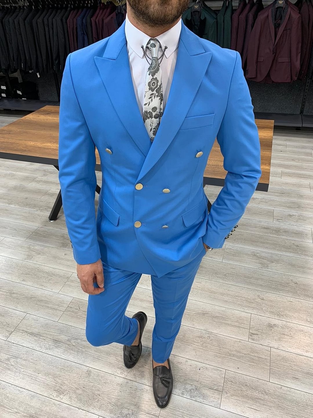 Crystal Double Breasted Ice Blue Suit