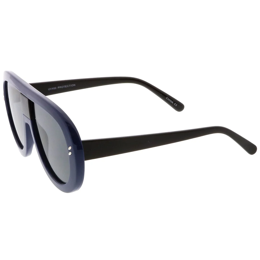 Oversize Chunky Teardrop Shape Flat Lens Aviator glasses 58mm