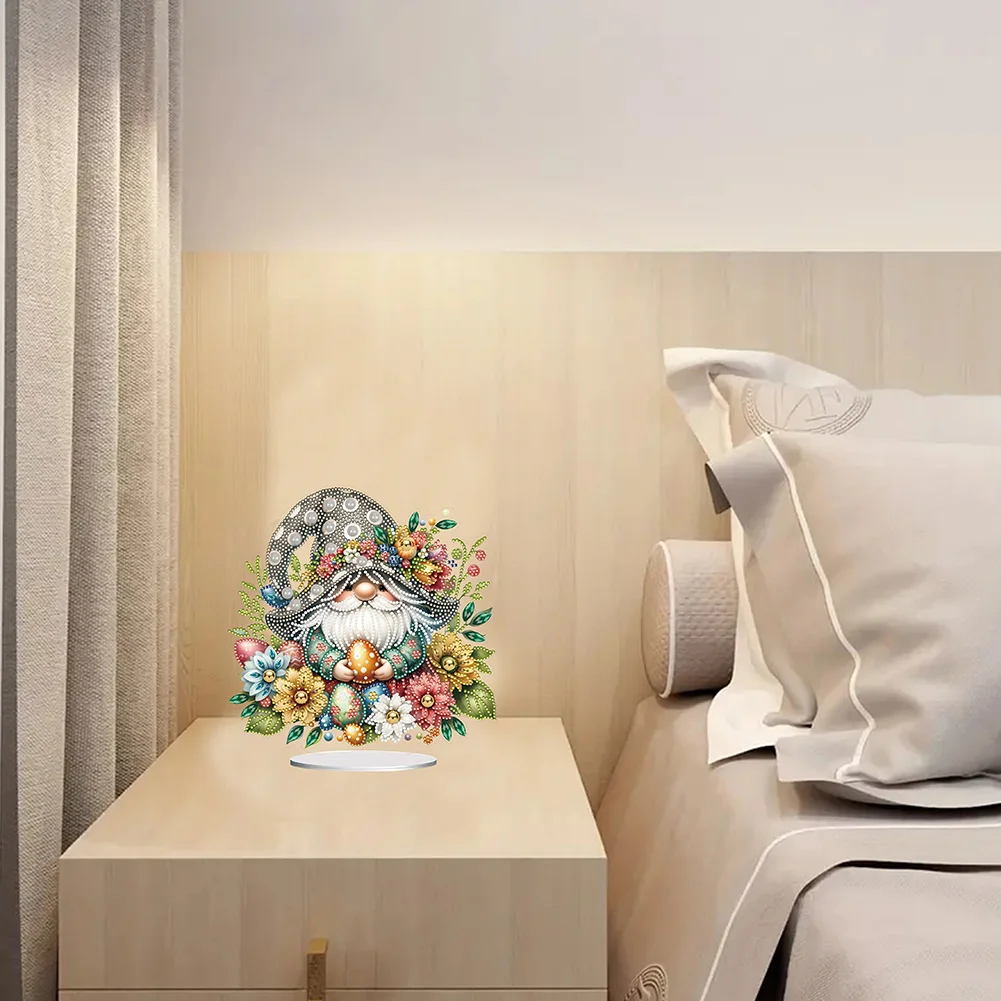 DIY Easter Egg Gnome Single-Sided Acrylic Diamond Painting Tabletop Ornament for Home Office Desktop Decor
