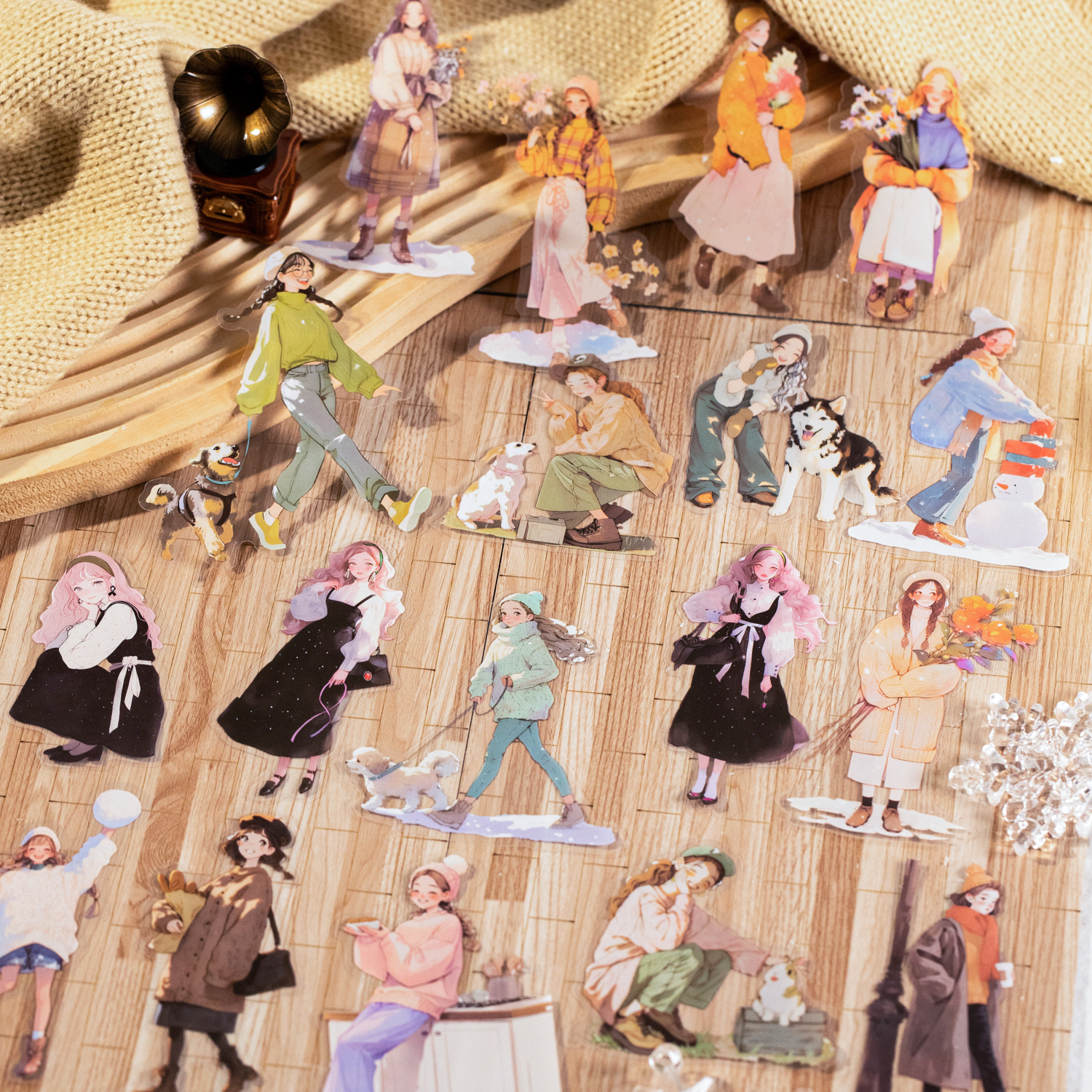 PET 스티커 - 따뜻한 겨울 속삭임 시리즈 귀여운 소녀 캐릭터