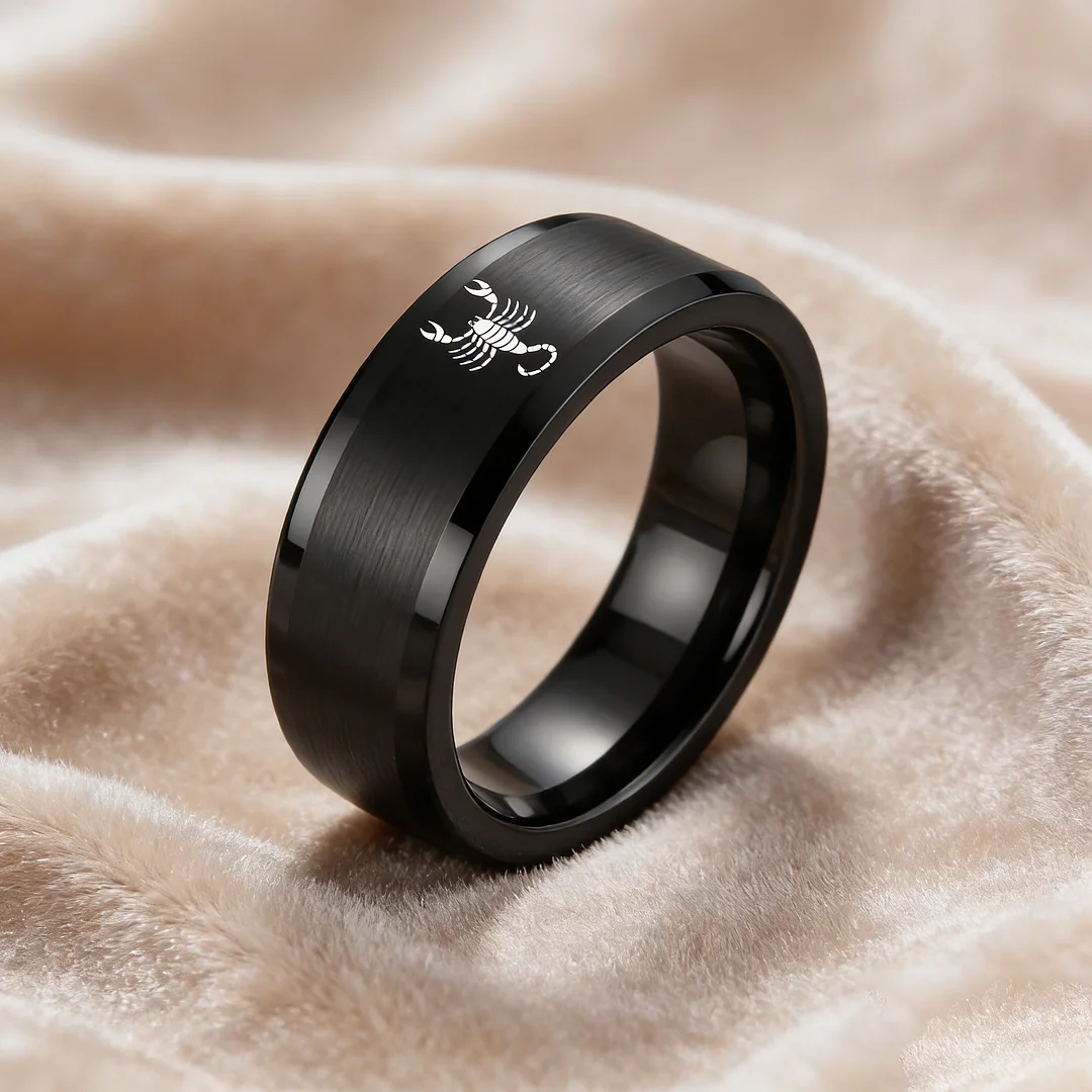 Wedding Fashion Black Scorpio Tungsten Ring and Flat Edge Comfort Fit for Men and Women 4MM 6MM 8MM Width