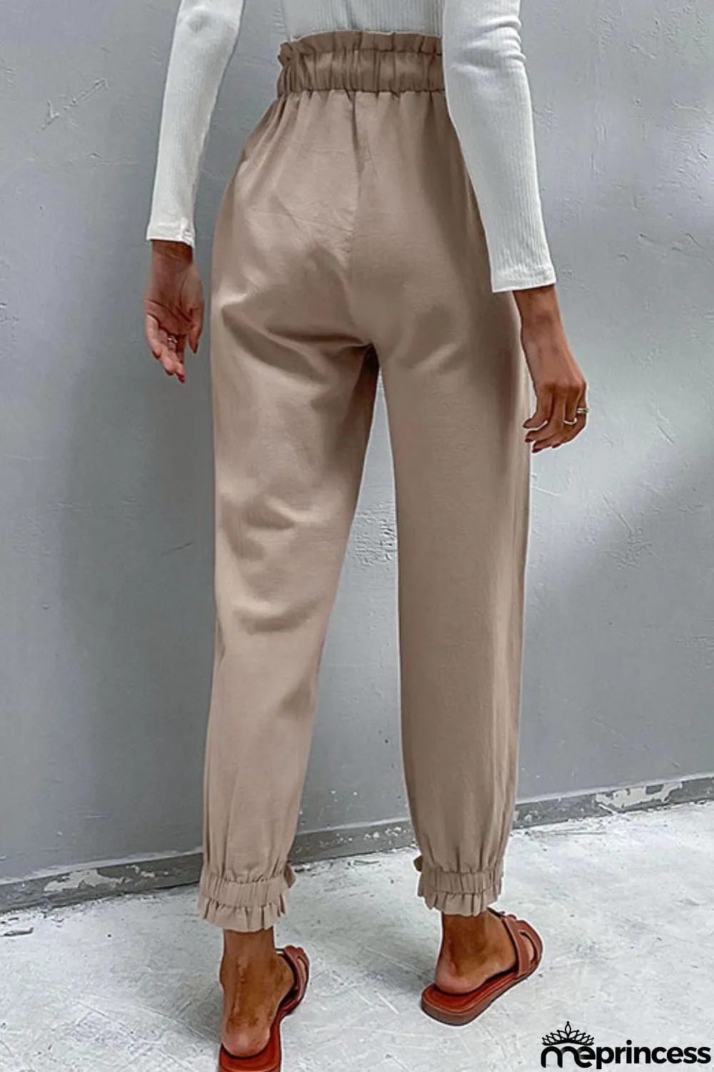Drawstring Paperbag Waist Button Detail Pants