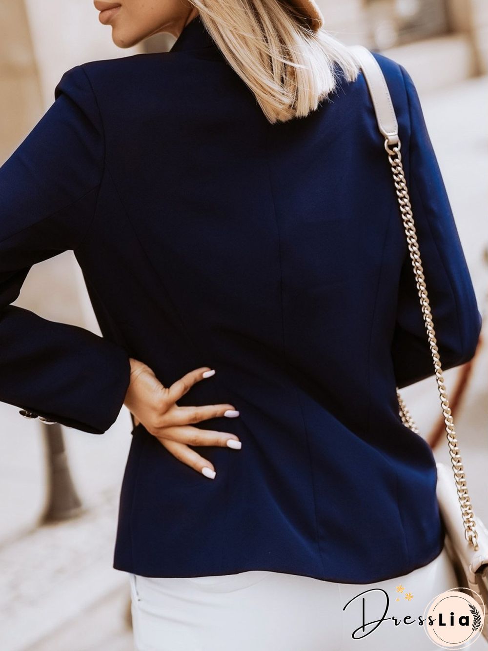 Casual Plain Autumn Polyester Daily Loose Regular H-Line Regular Blazer for Women