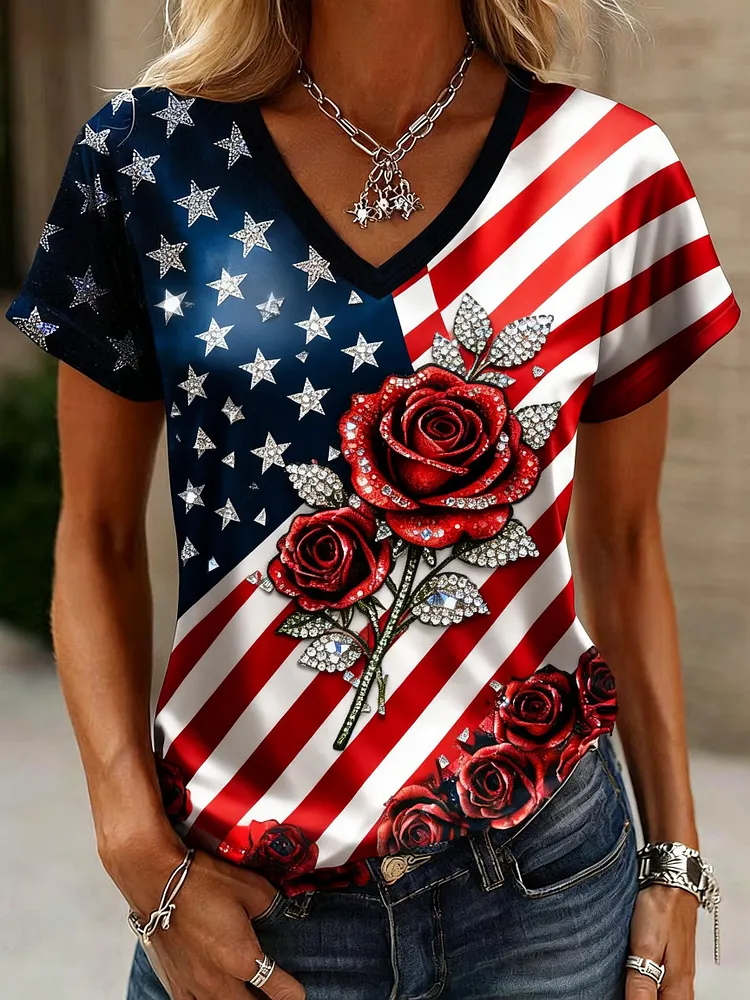 Women's USA 250th Anniversary Print Crew Neck Short Sleeve T-Shirt