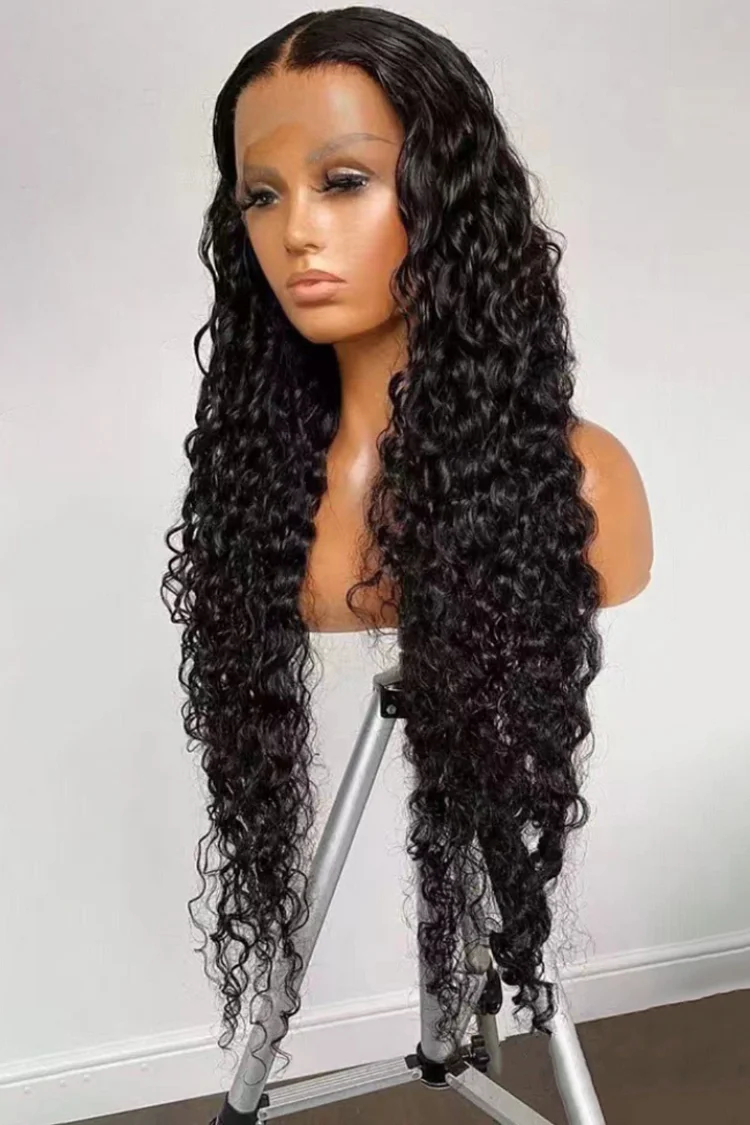 Daily Black Water Wave Deep Curly Lace Front Long Wigs 2024 - Xpluswear
