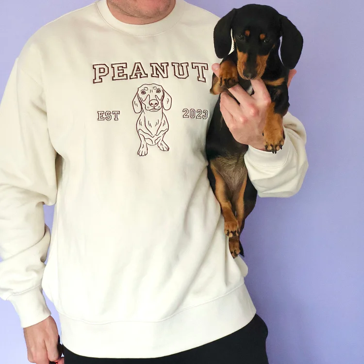Personalized Pet Photo Varsity Line Embroidered Sweatshirt Hoodie T-shirt