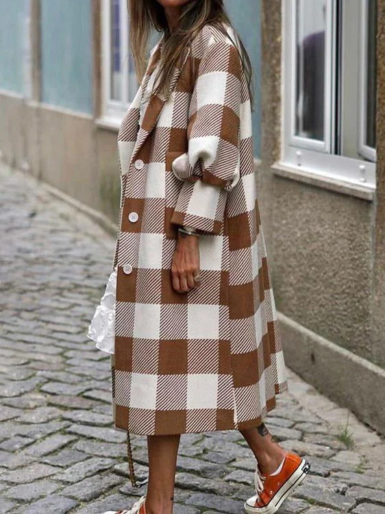 Puff sleeve lapel checked coat