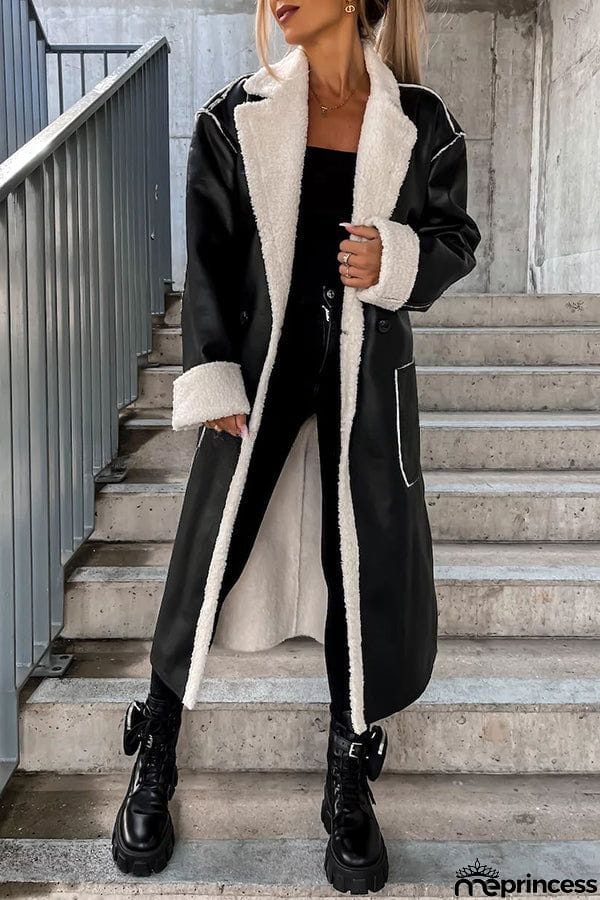 Harvey Pocket Long Sleeve Leather Plush Lined Button Down Coat