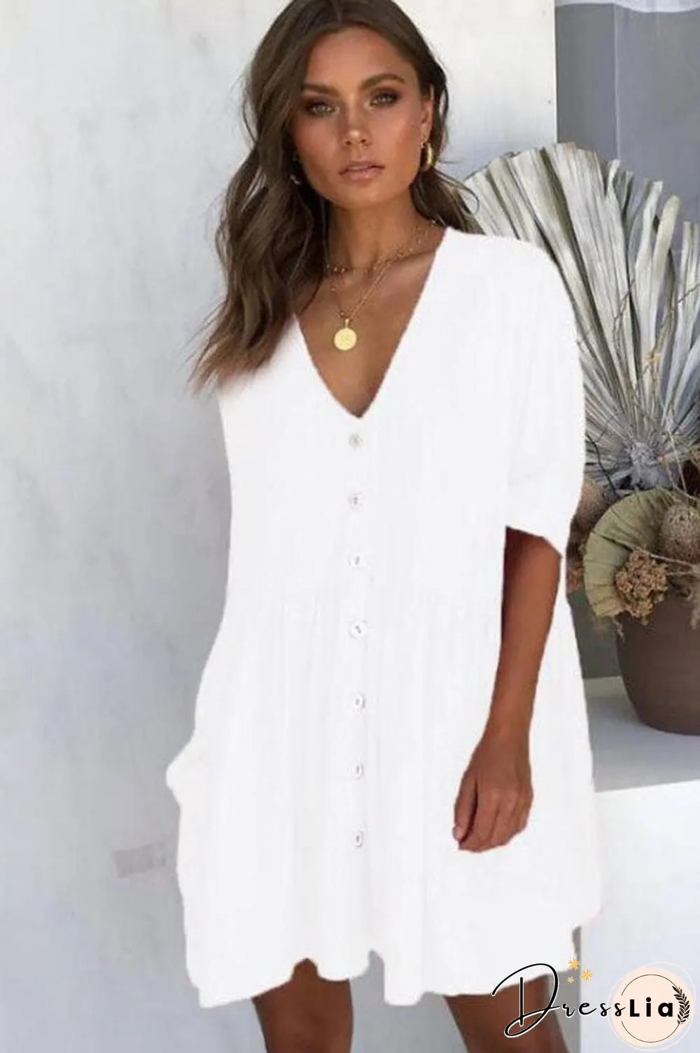 Fashion Casual Solid V Neck Dresses