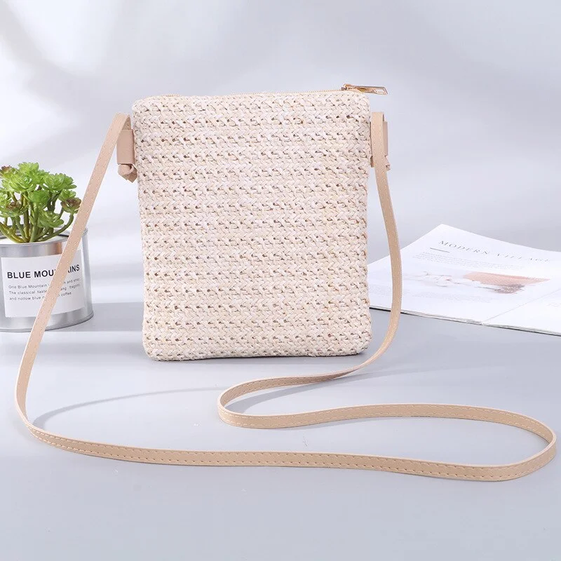 2021 Women's Straw Plait Small Square Bags One Shoulder Slanted Across Bag Handbag Coin Purses Summer Casual Sweet Holiday Tote