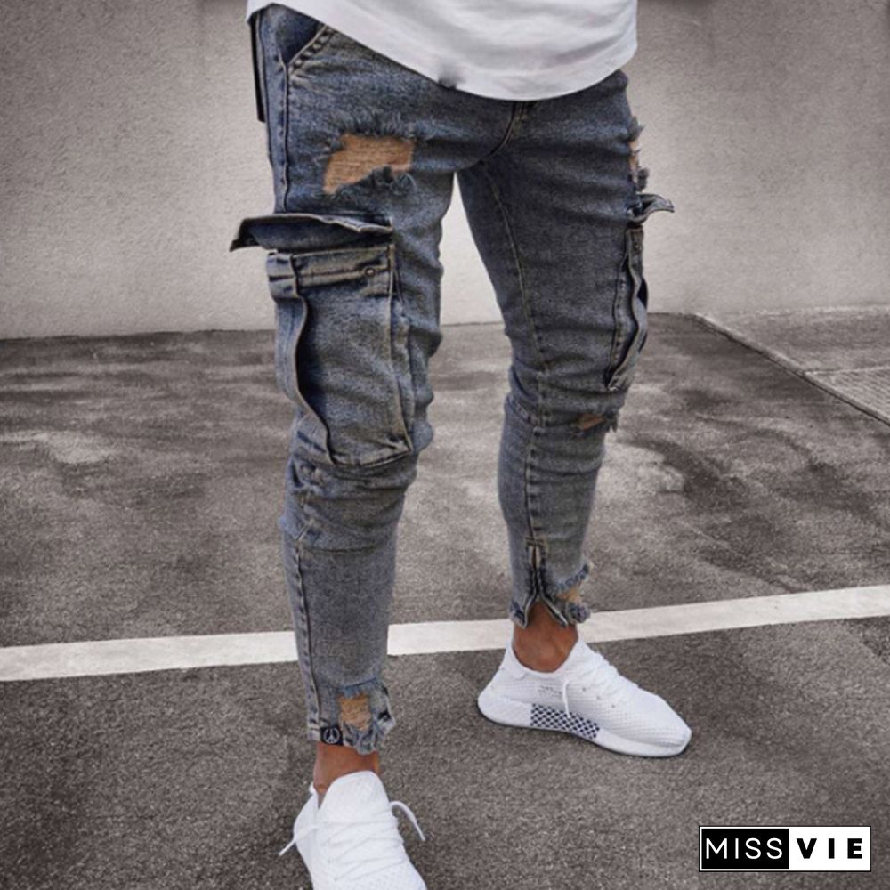 Pockets Zips Casual Jeans