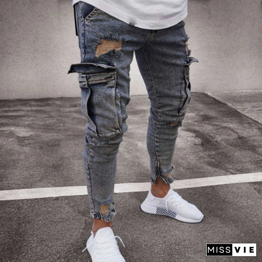 Pockets Zips Casual Jeans