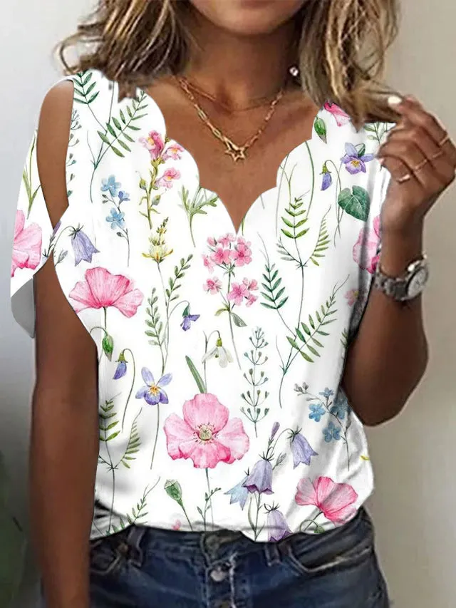 Breezy Floral Print V-Neck Top