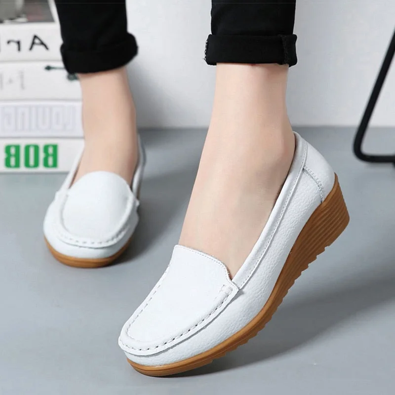 Women Flats 2022 Spring Summer Shoes Women Heels 4.3CM Genuine Leather Chaussures Femme Casual Women Loafers Ballet Flat Shoes